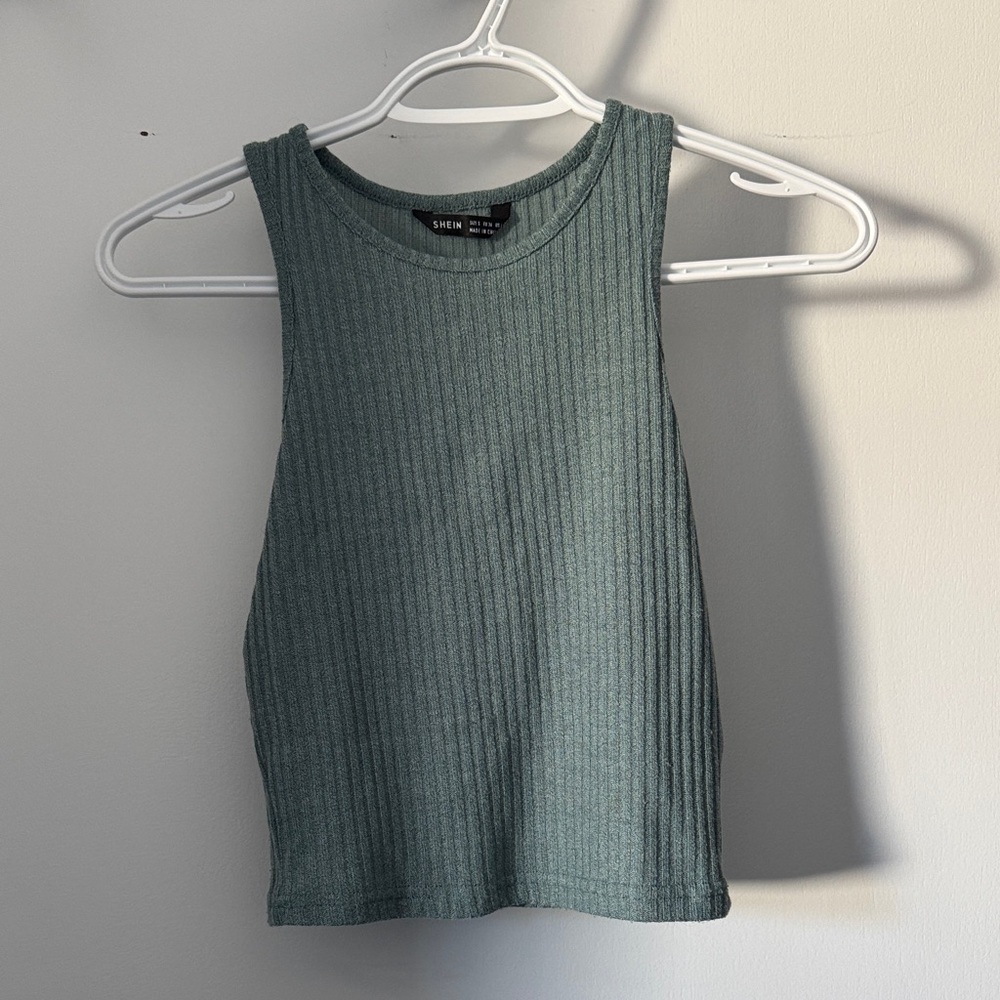 SHEIN Teal Ribbed Tank Top - Sleeveless Crop